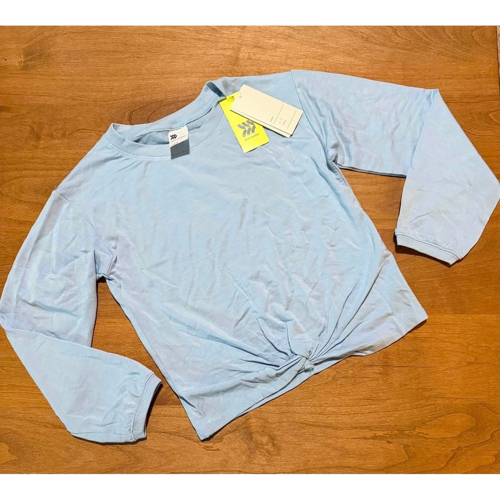 All In Motion Girls Light Blue Twist Front Long Sleeve Active Top Size L 10/12